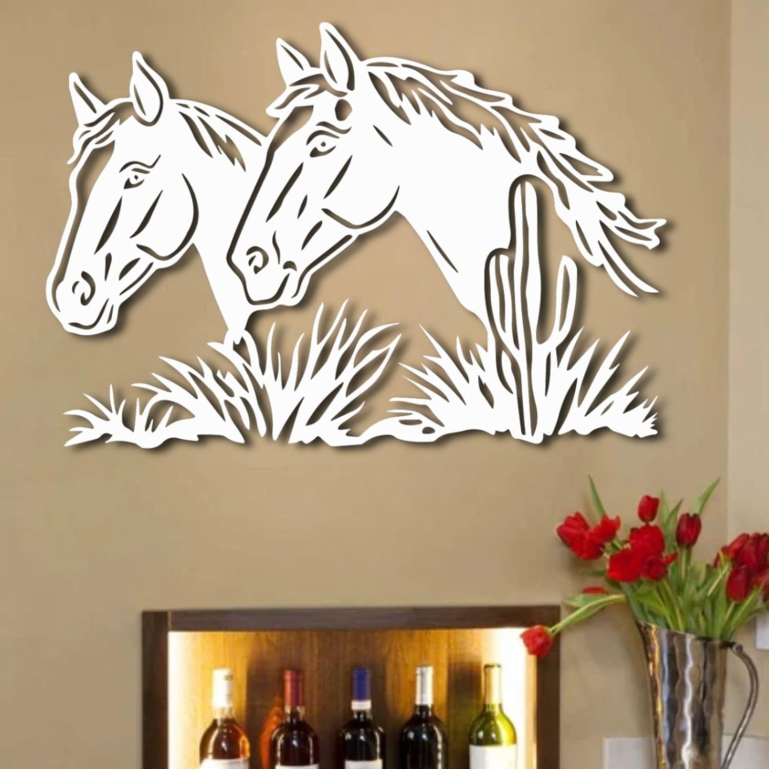 ENJOYOO Metal Horse Wall Art 24x16in White Wall Sculpture