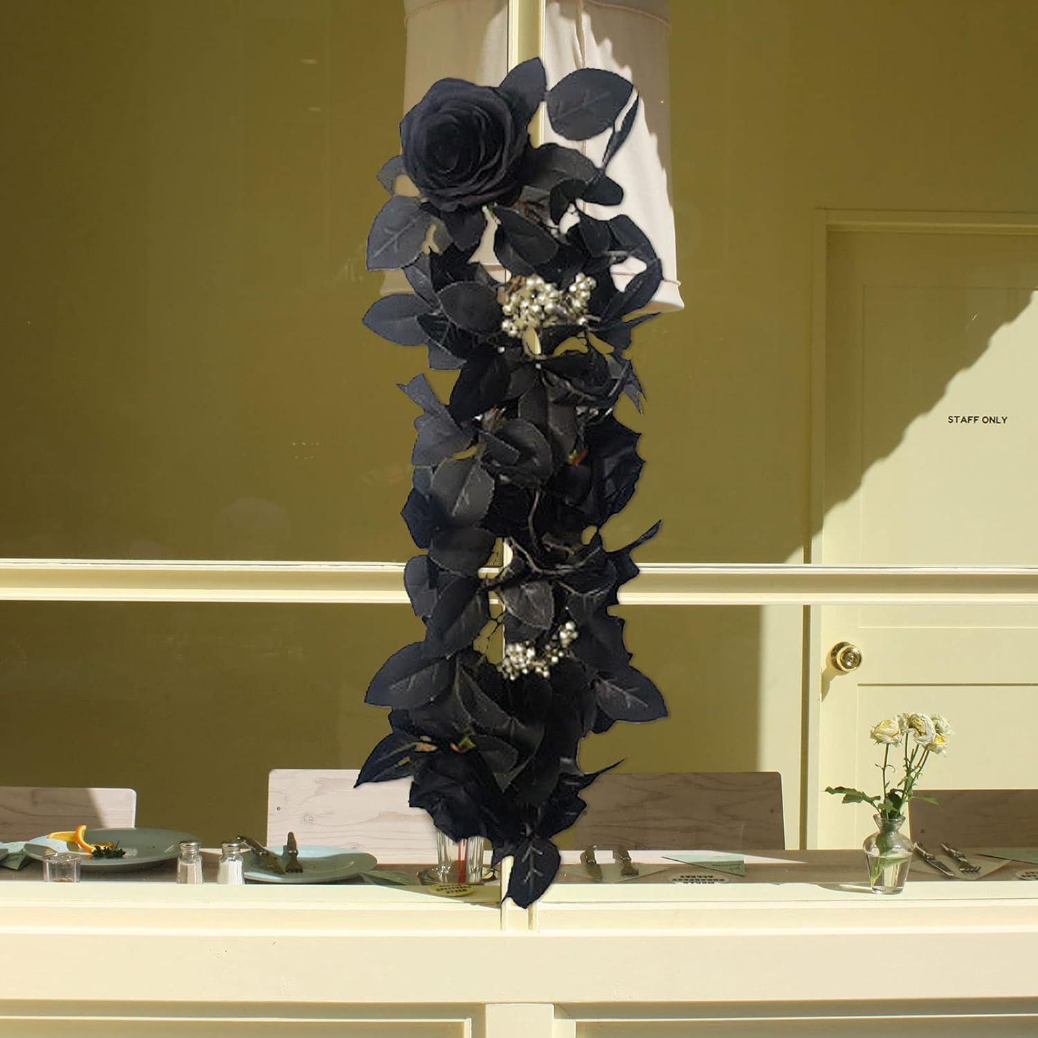 Belupai 24in Black Halloween Floral Swag Wreath