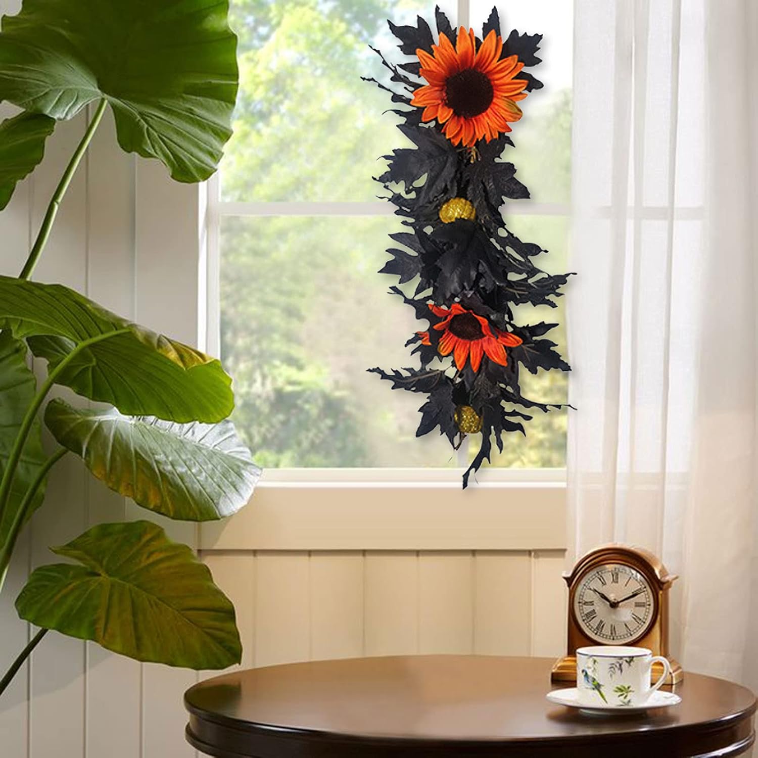 Belupai 24in Black Halloween Floral Swag Wreath