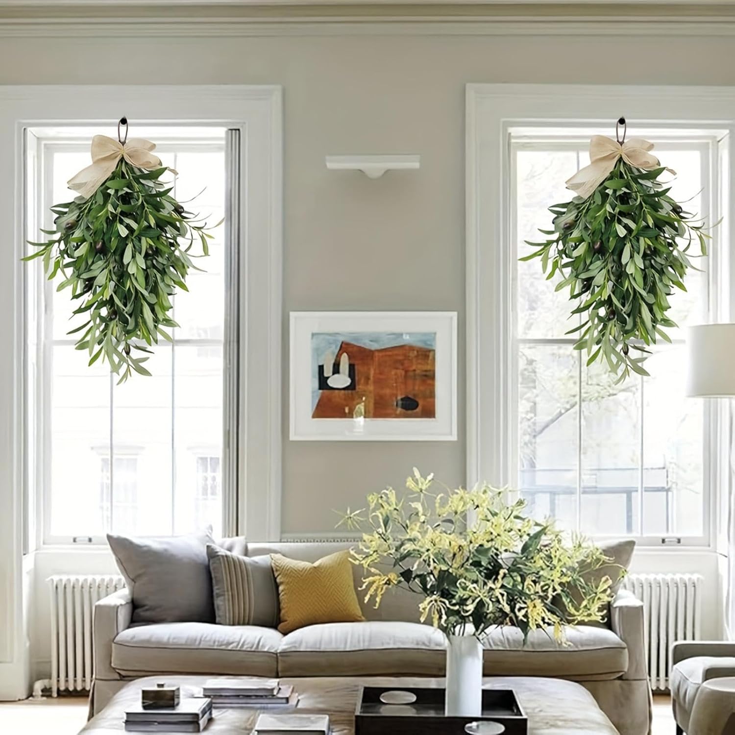 60cm Artificial Olive Teardrop Swag Wreath Decor