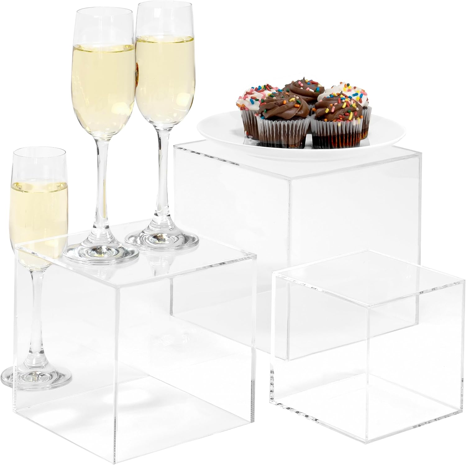 Red Co Crystal Clear Acrylic Cube Display Riser Stands 3-Pack