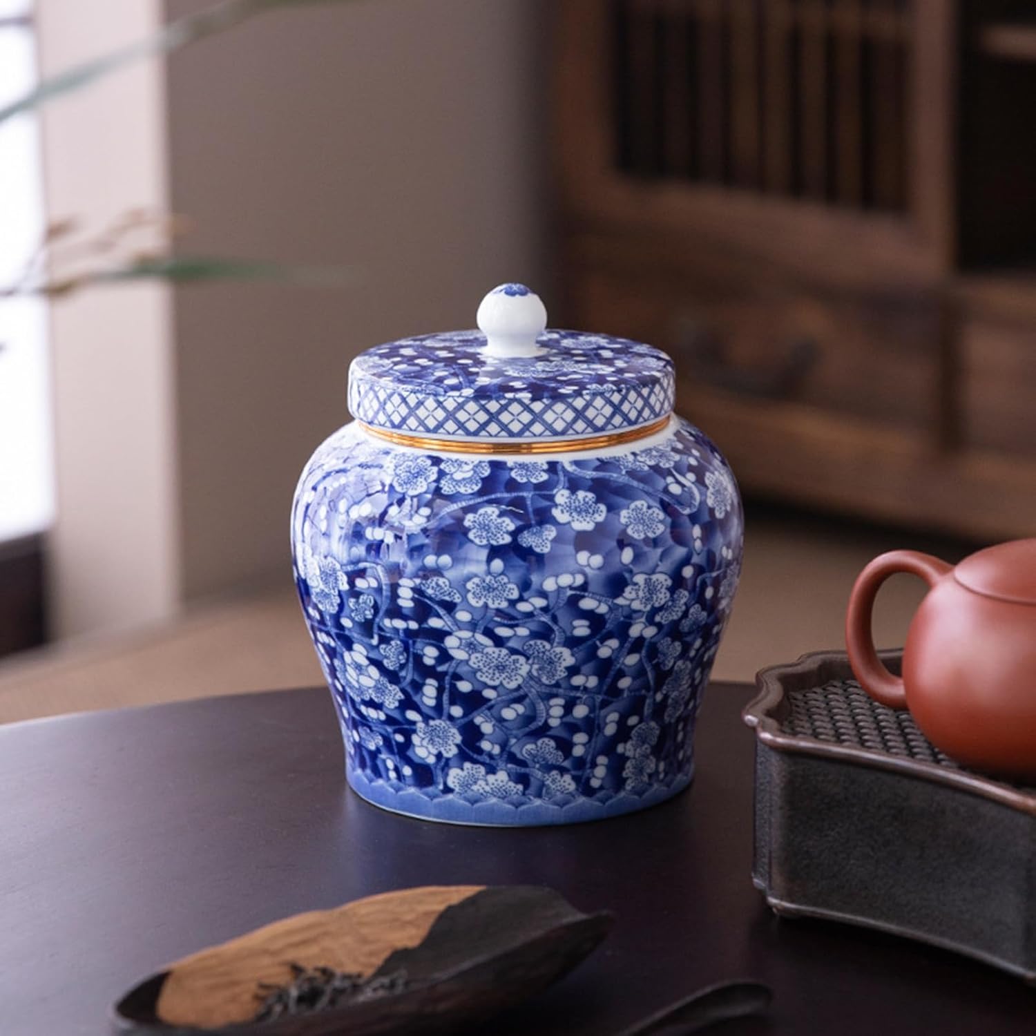 Ceramic Urn with Secure Lid and Beautiful Floral Design