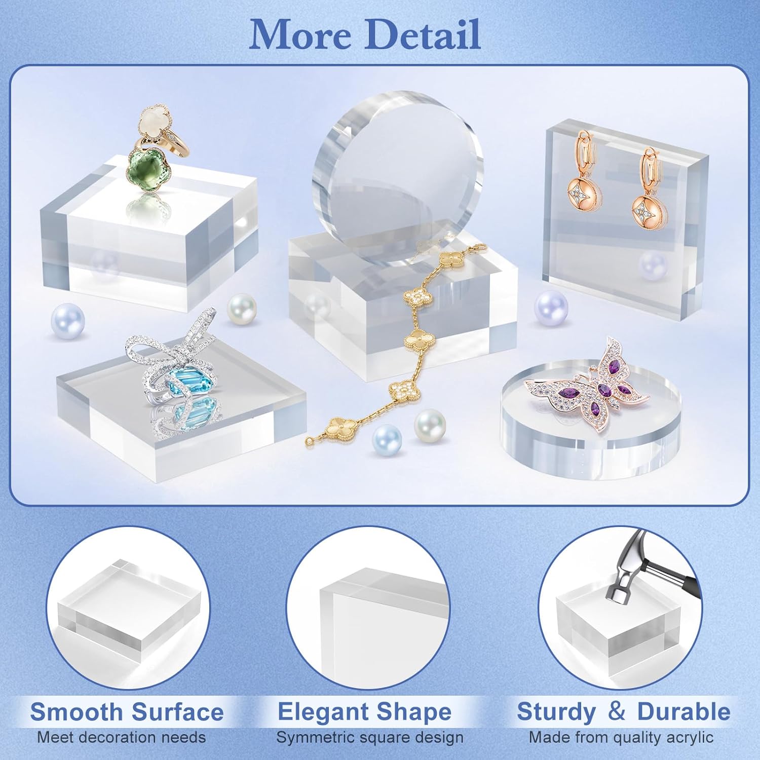 SAMYUCHO Acrylic Display Blocks 3x3x1 Inch 8 Pcs Stand for Jewelry Trophy Props
