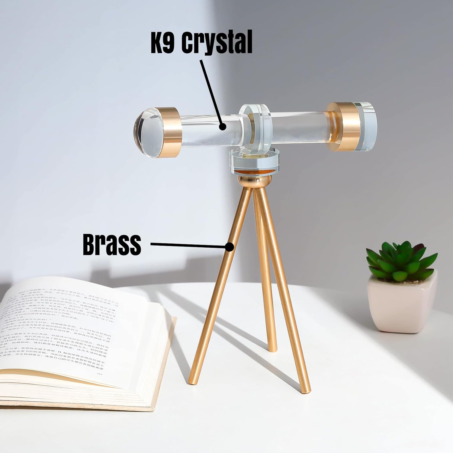 Modern Handmade Crystal Telescope with Brass Bracket