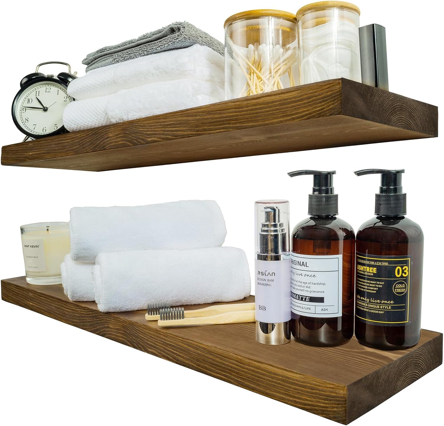 BGMG 24 Inch Floating Shelf Set of 2 Walnut Rustic Wall Shelves for Home Use