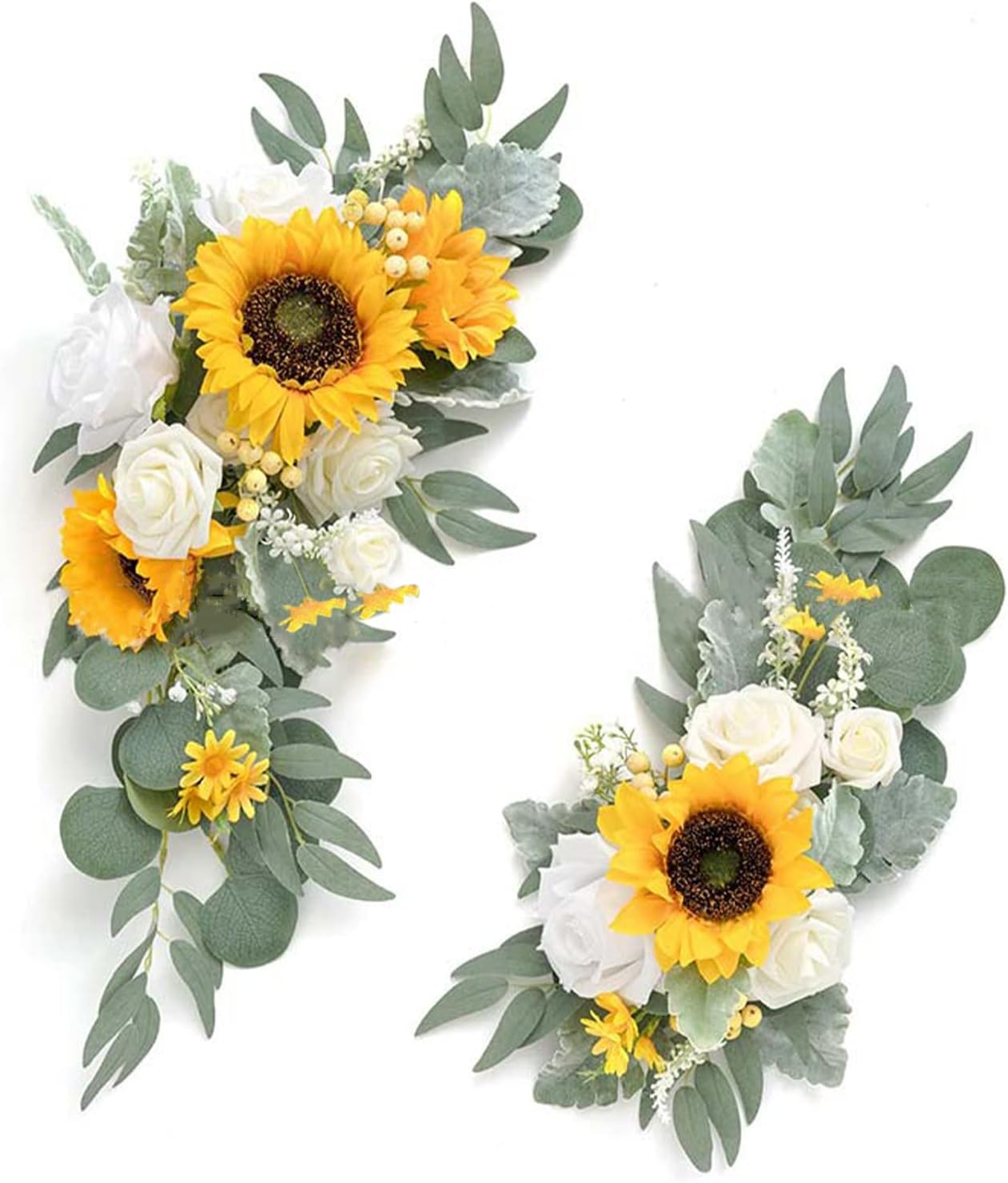 2Pcs Artificial Yellow Sunflower Swag with Eucalyptus Leaves Wedding Decor
