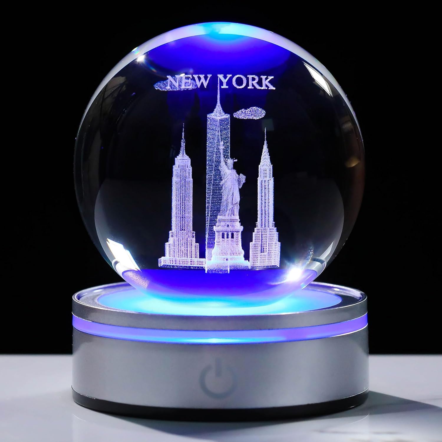 Movdyka 3D Crystal Ball Statue of Liberty Night Light Decor