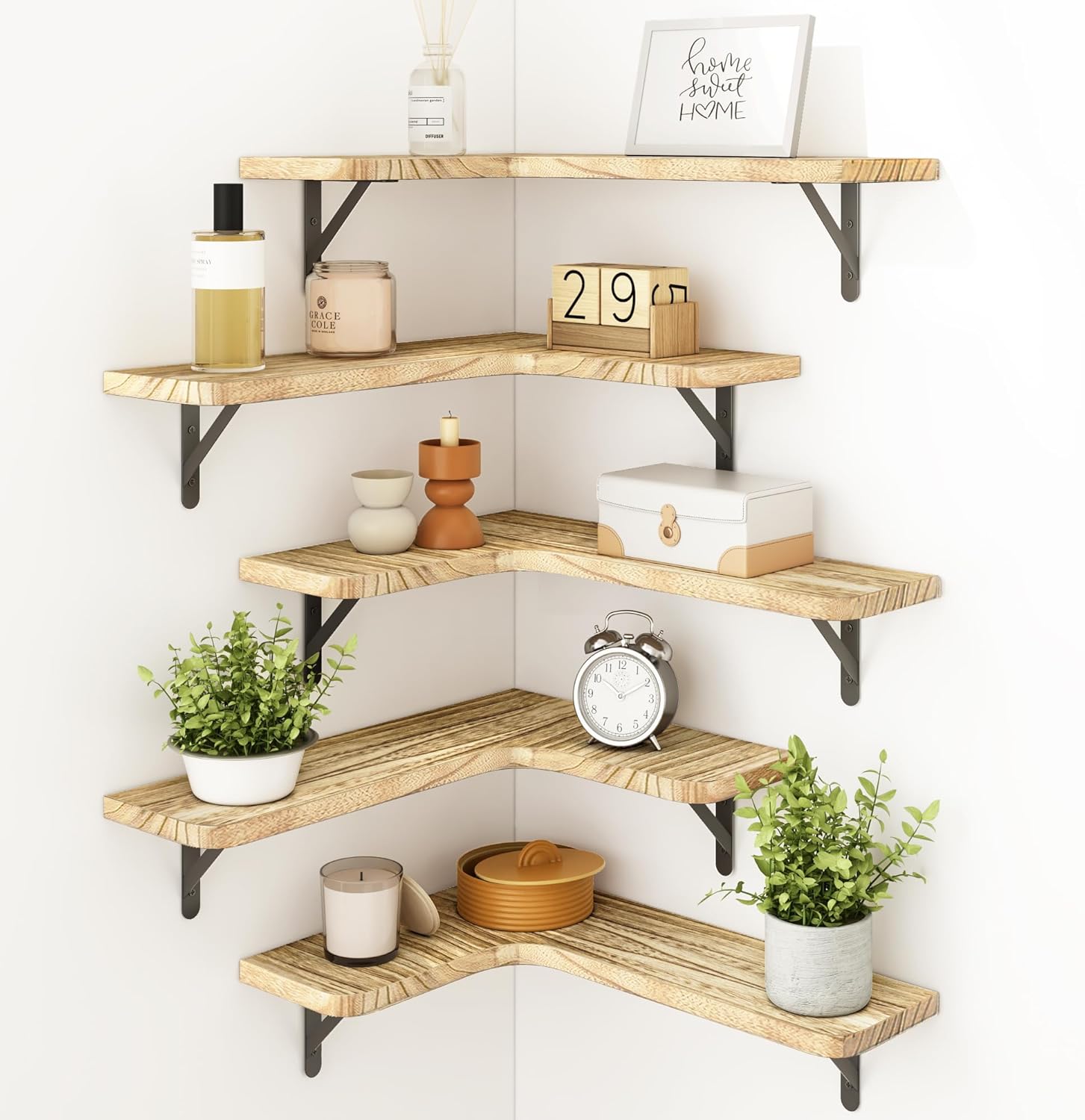 Fixwal Floating Corner Shelves Set of 5 Carbonized Black