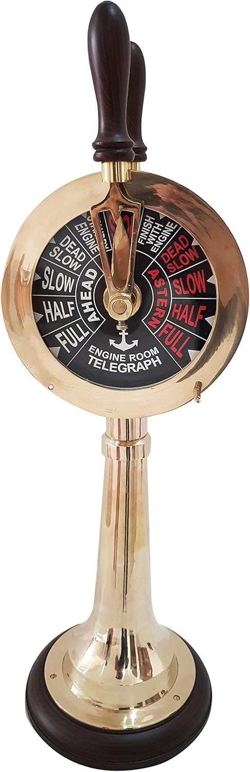 Vintage 21 Inch Brass Ship Telegraph with Wooden Base
