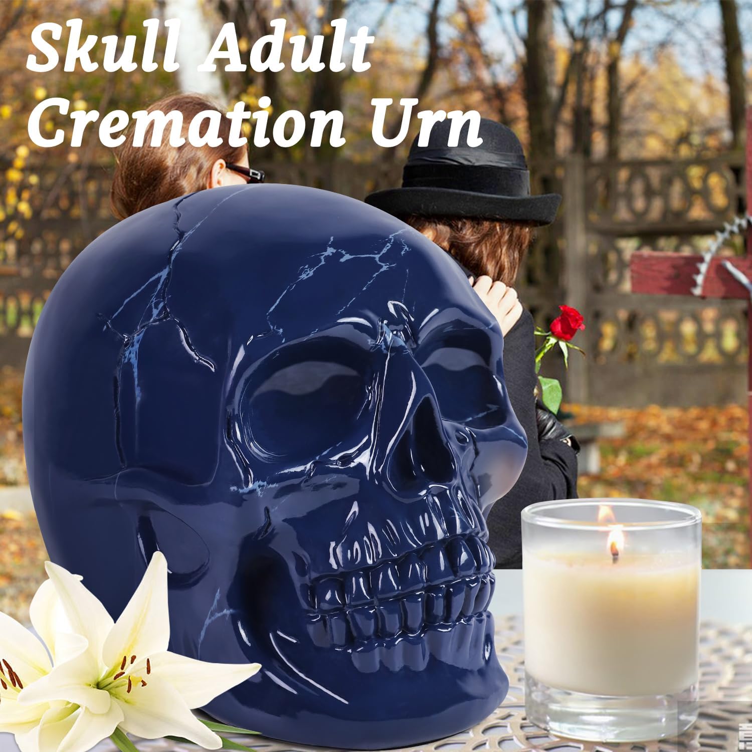 Rsobl Cremation Urns for Human Ashes - Blue Skull Urns Decorative Urns for Female Male