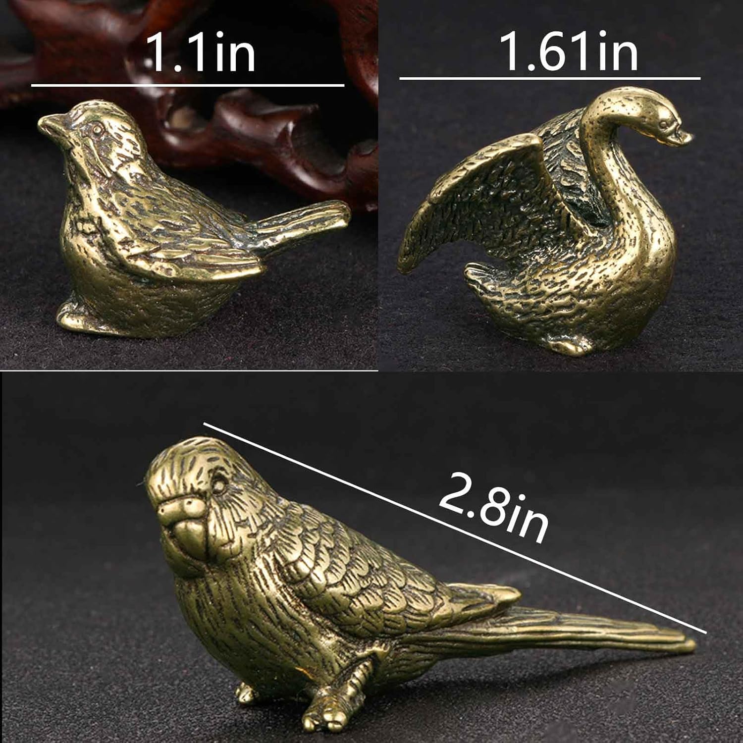 SnowOwl 3PCS Vintage Brass Gold Bird Swan Decorations Statues