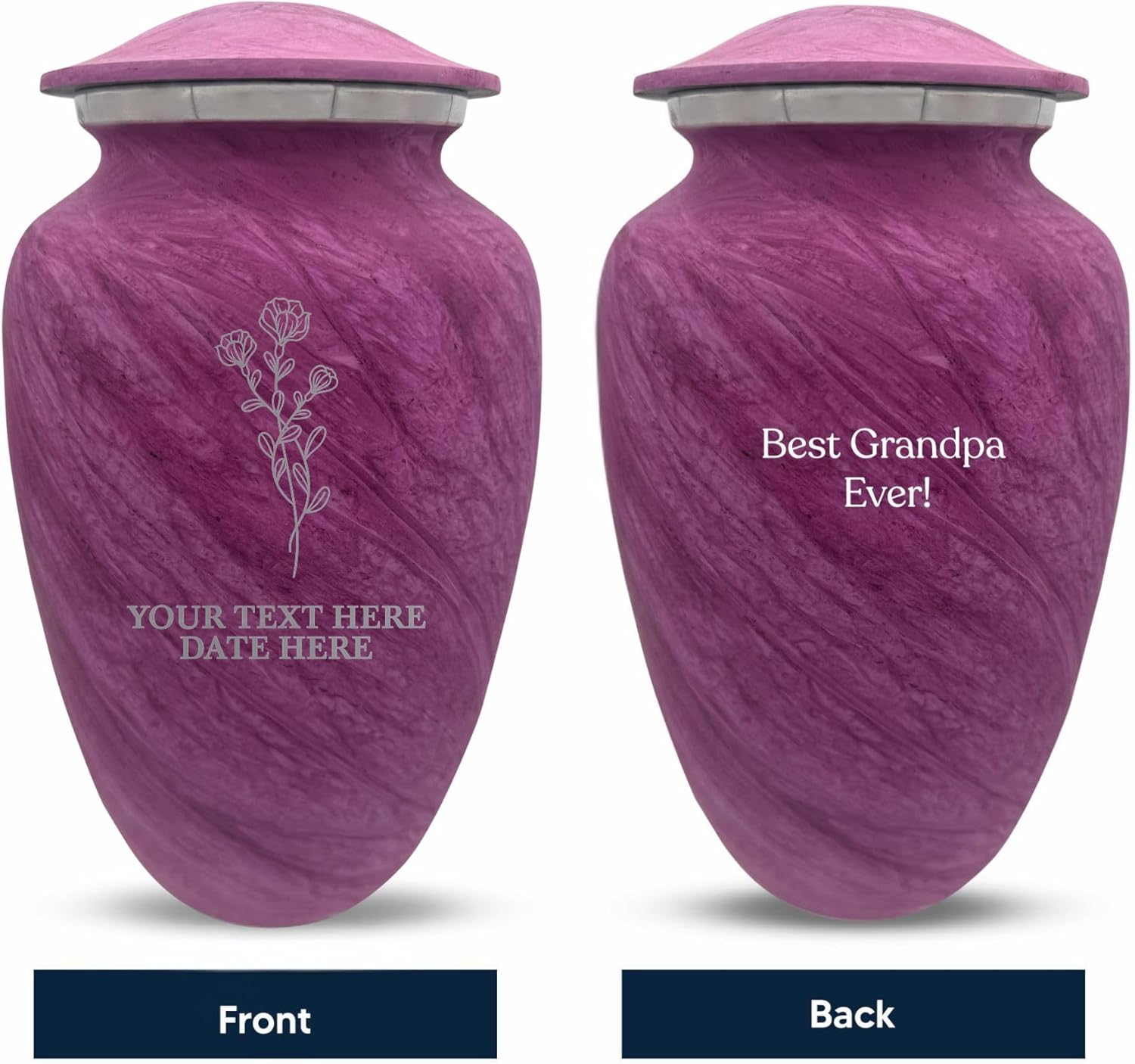 Custom Large Adult Cremation Urn - Personalized with Name and Floral Design Soft Whisper Collection Pink