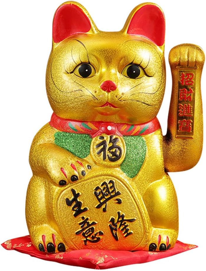 Fancy Pumpkin 9 Inch Waving Lucky Fortune Cat Maneki Neko Porcelain Figurine