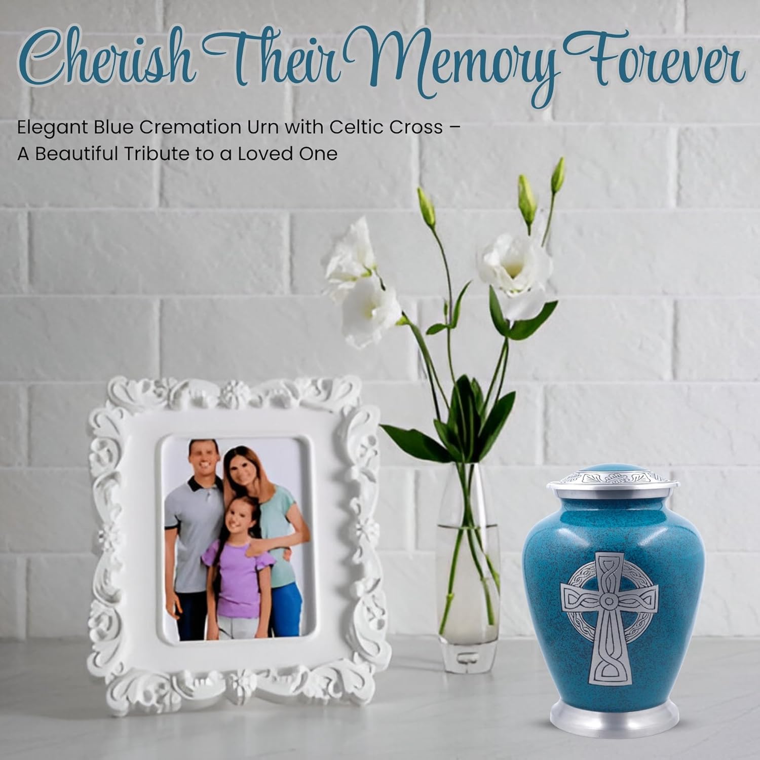 Celtic Cross Engraved Aluminium Cremation Urn for Human Ashes - Large - Granite Finish