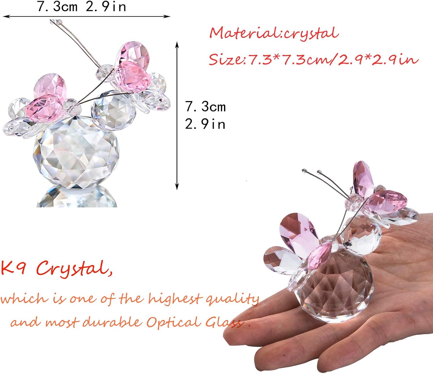 HD Pink Crystal Butterfly Figurine with Crystal Ball Base