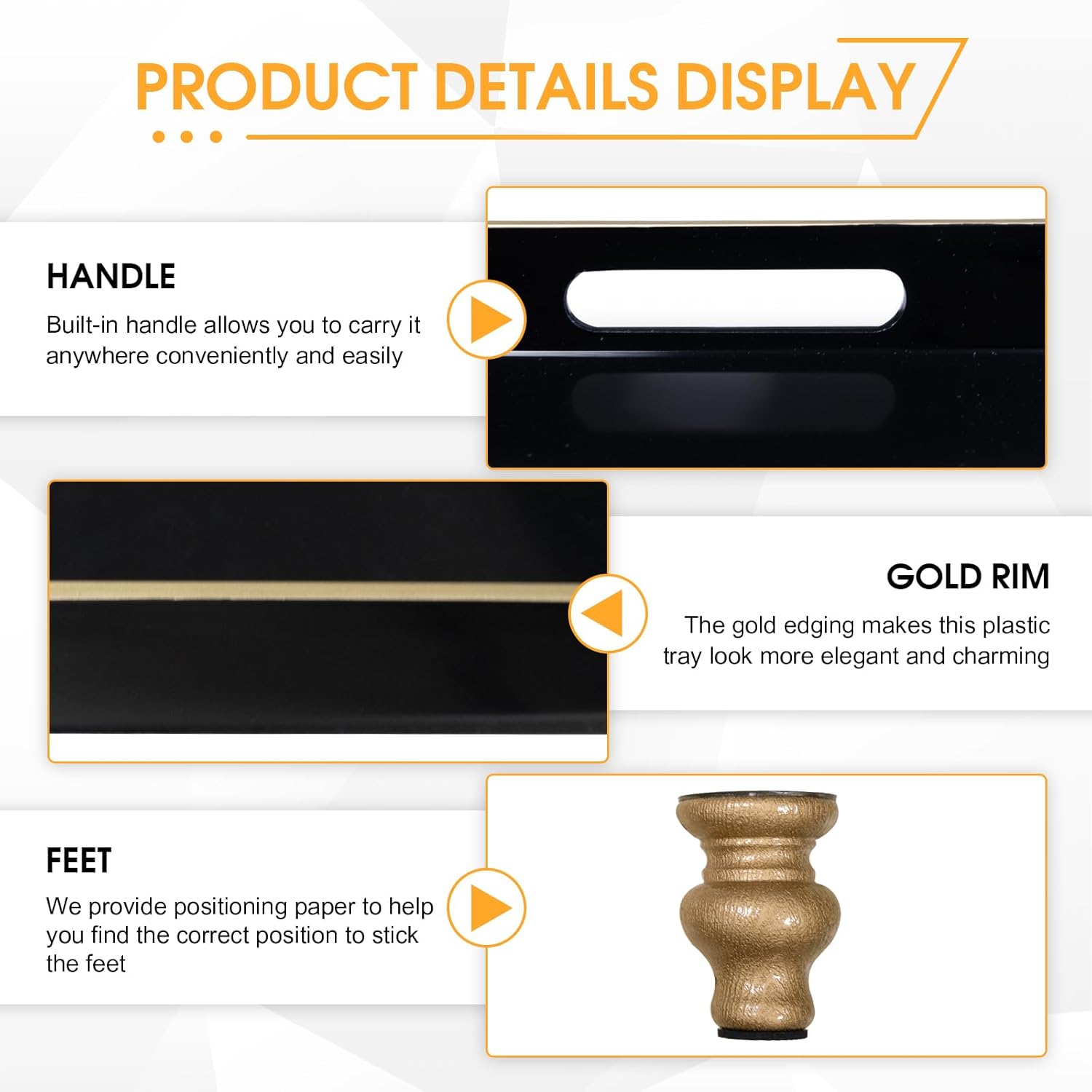 MAONAME Black Display Riser Decorative Tray 2 in 1 Pedestal Stand Serving Tray with Feet Rectangular