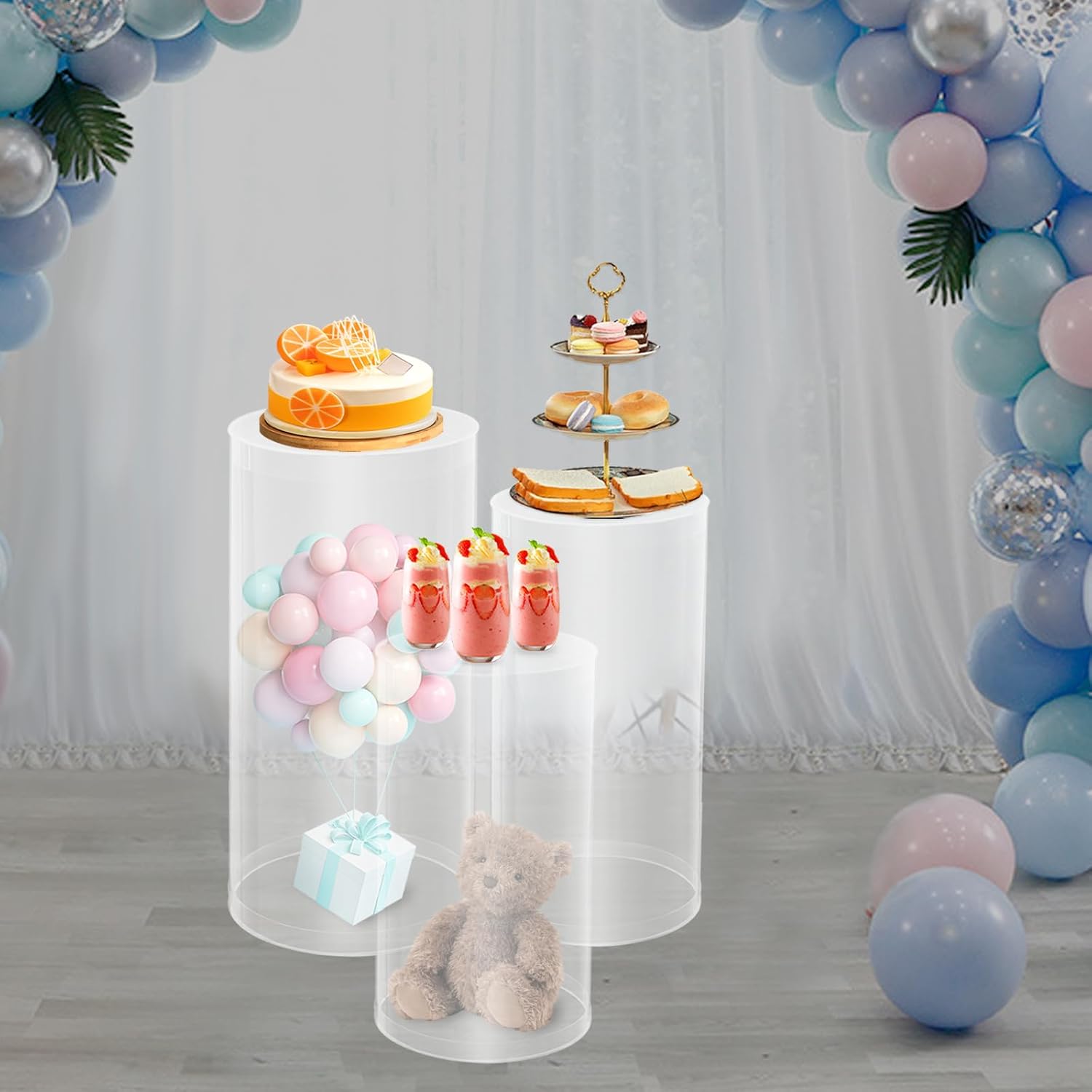 Clear Cylinder Pedestal Stand 3PCS for Wedding Display
