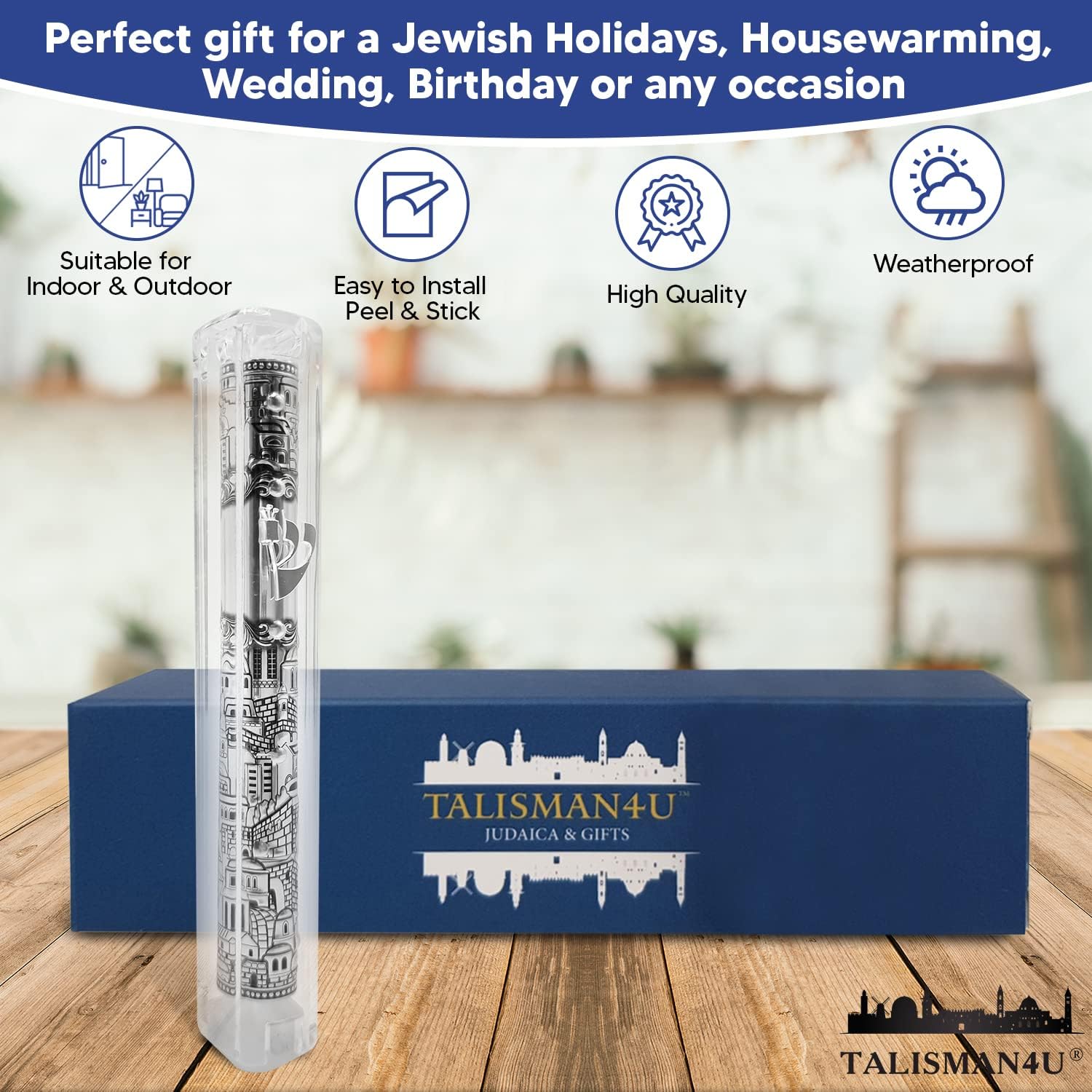 Jerusalem Clear Mezuzah Case with Scroll Silver Ornament