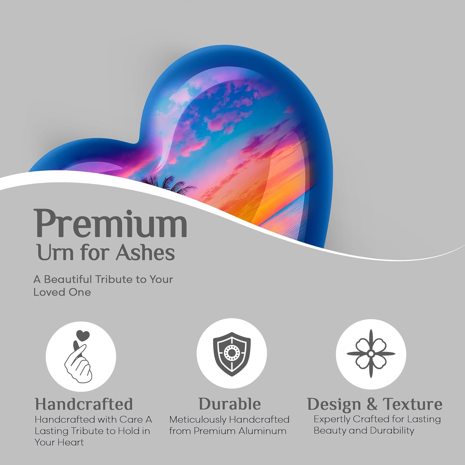 Beach Sunset Blue Large Cremation Urn for Human Ashes - Decorative Memorial Combo 10inch 200lbs 4 Keepsake 3inch