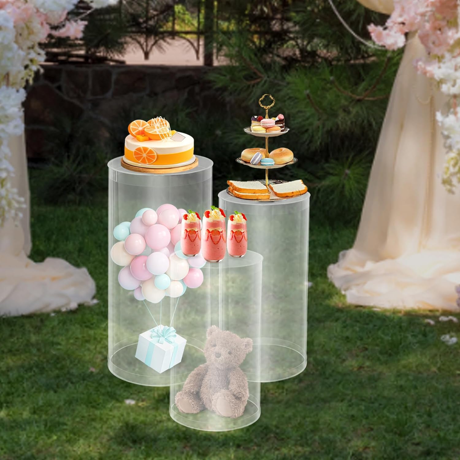 Clear Cylinder Pedestal Stand 3PCS for Wedding Display