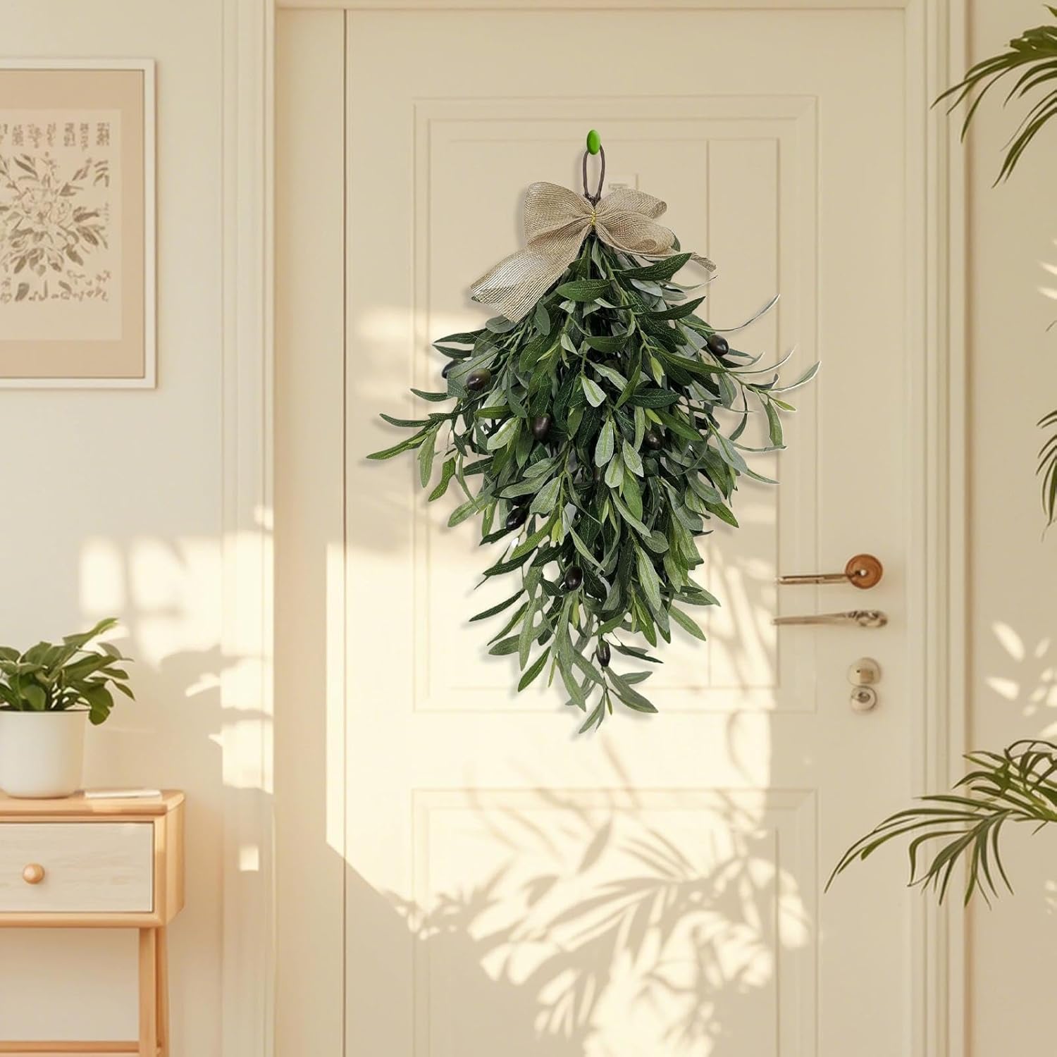 60cm Artificial Olive Teardrop Swag Wreath Decor