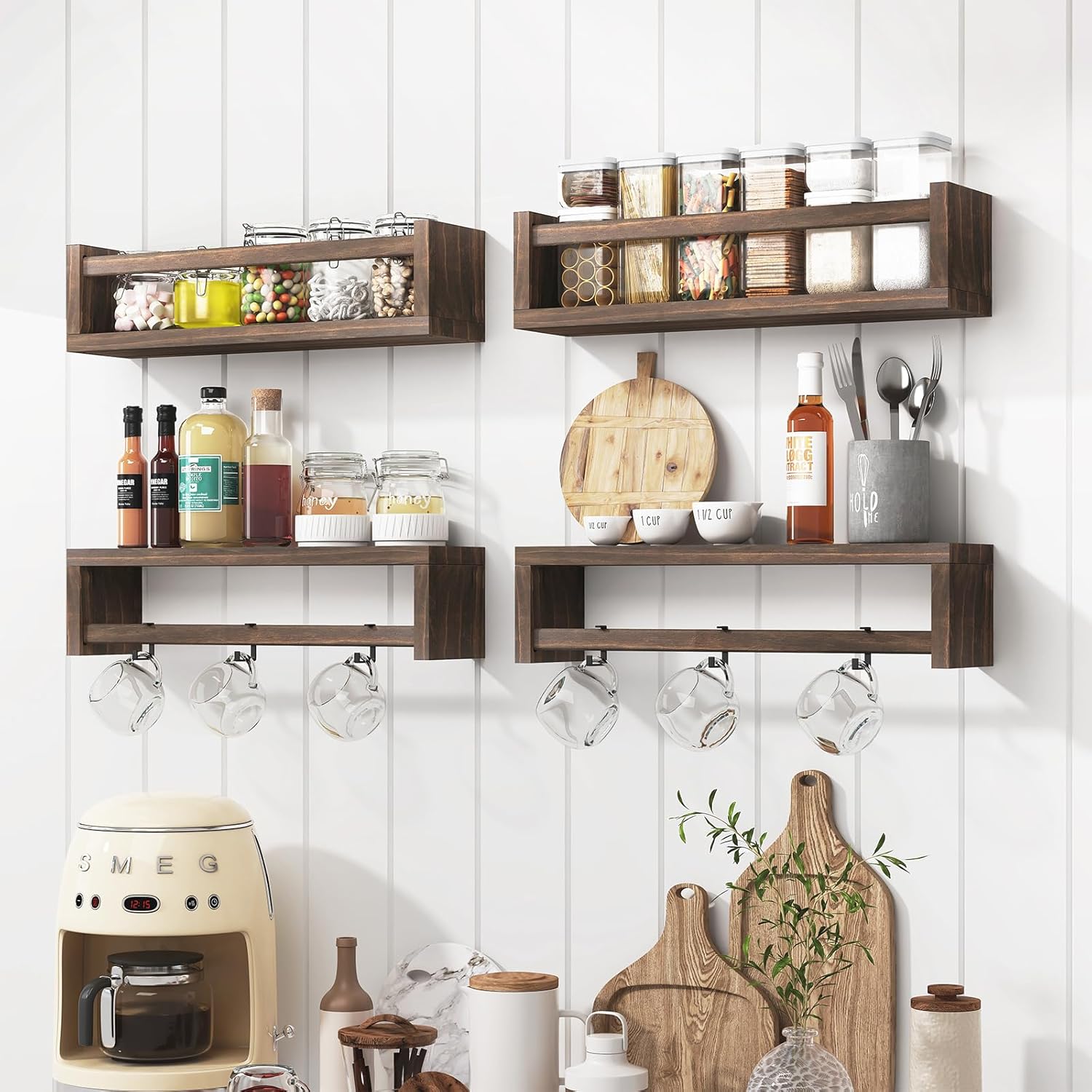Fixwal Floating Book Shelves Set of 4 Brown