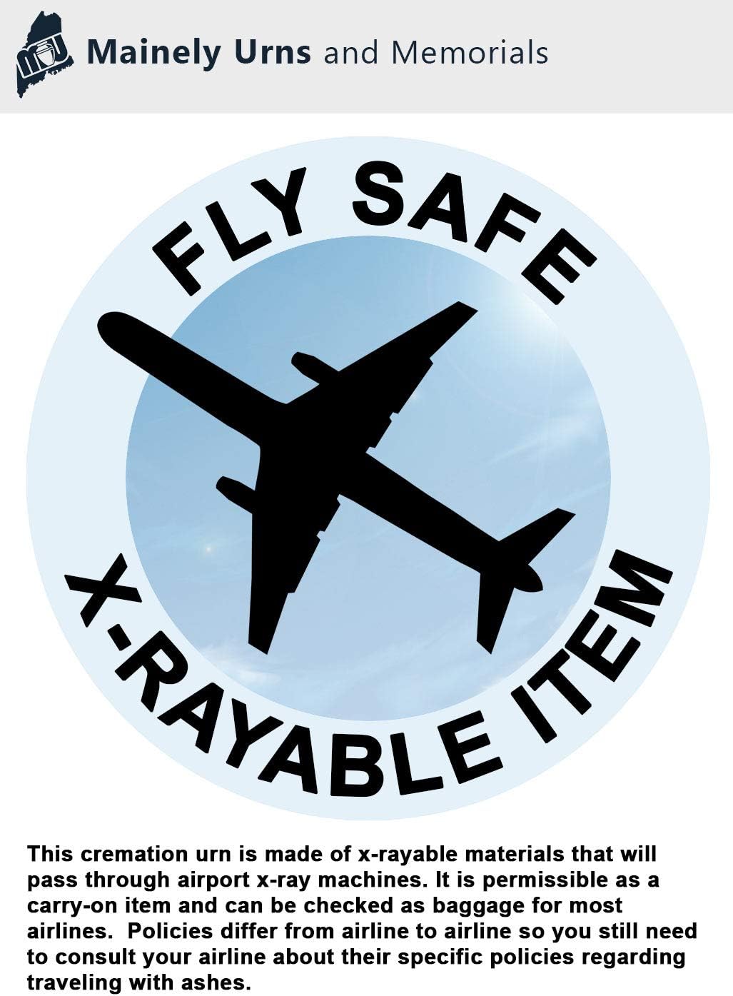 Seashore Themed TSA Approved Travel Cremation Urn Kit - Blue Plastic Urn with Seascape Mailing Box