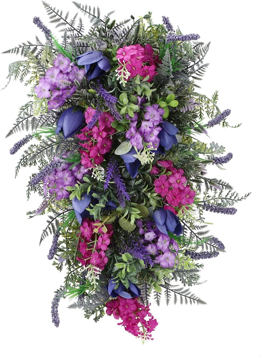 Spring Wreath for Front Door with Lavender and Tulip Flowers
