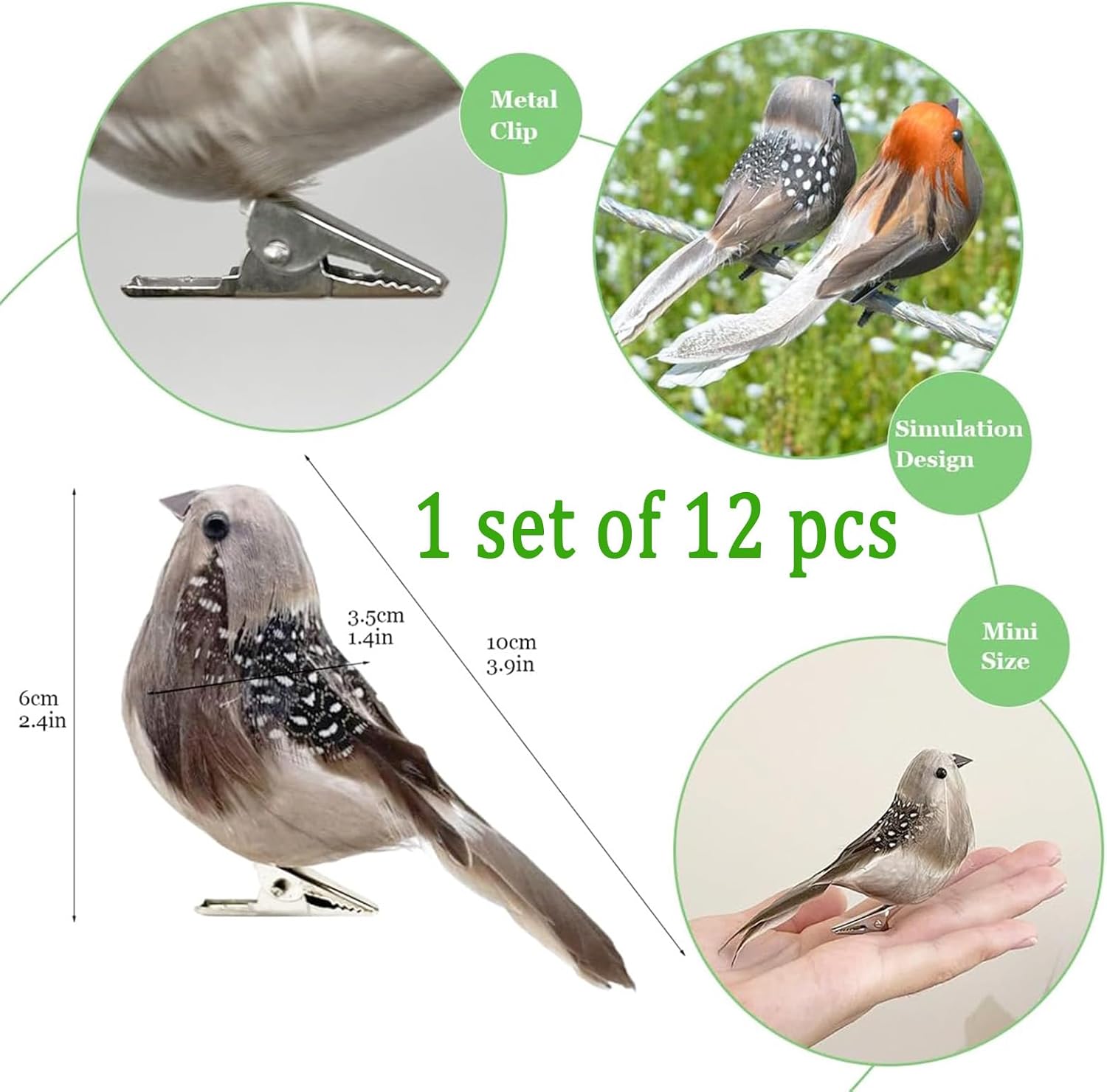 12pcs Realistic Artificial Birds for Decor