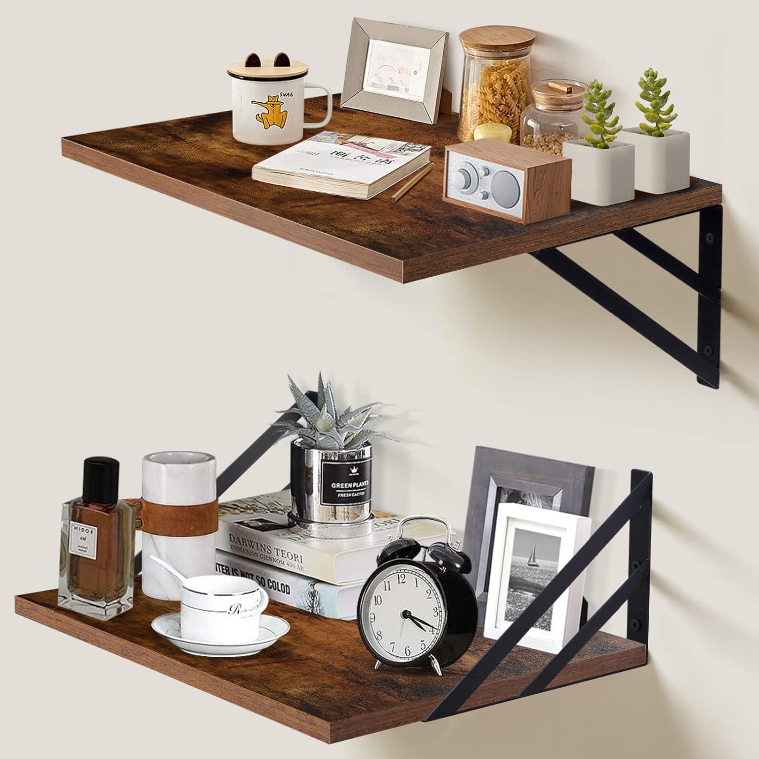 2 Pc Deep Floating Shelves Rustic Brown 12 Inch Deep