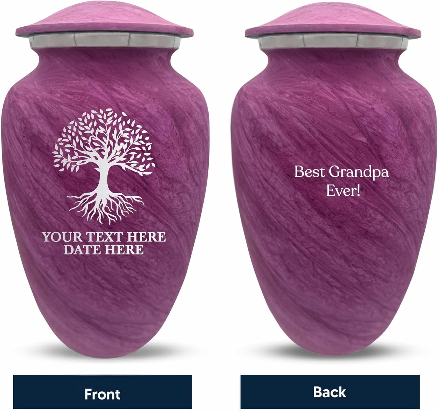 Custom Large Adult Cremation Urn - Pink Name and Tree of Life Design