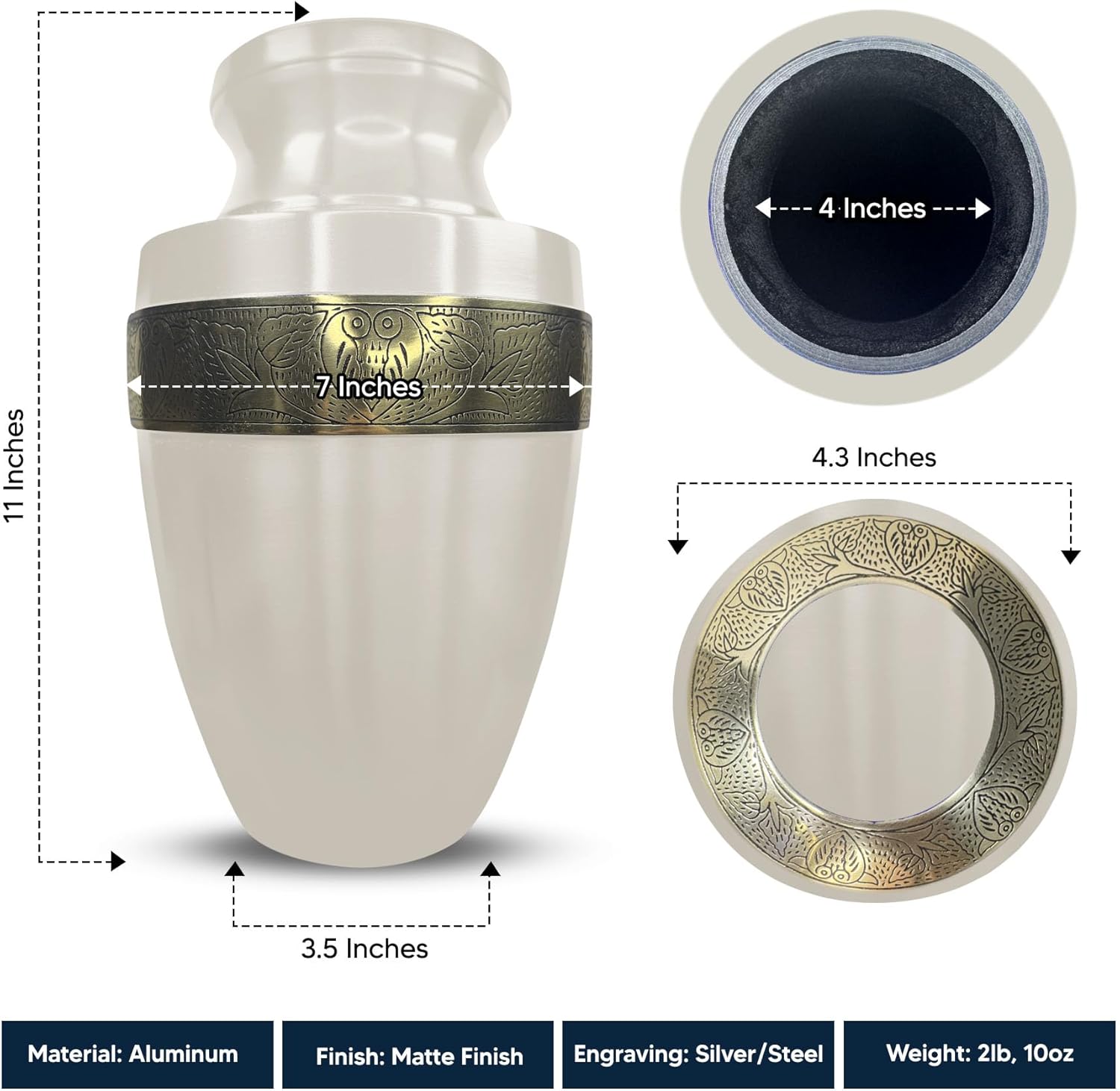 Custom Adult Cremation Urn with Personalized Engraving Elite Dark Humor Series 200 Lbs Capacity White with Gold Rim