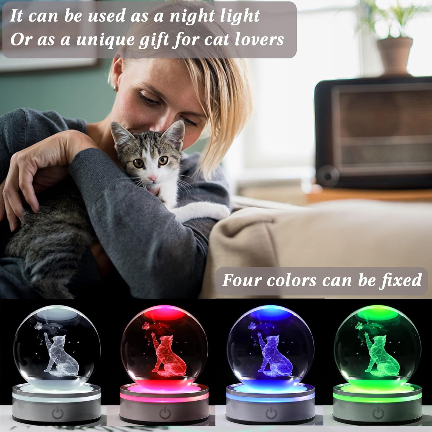 3D Crystal Cat Ball - Home Decor Night Light for Her Him