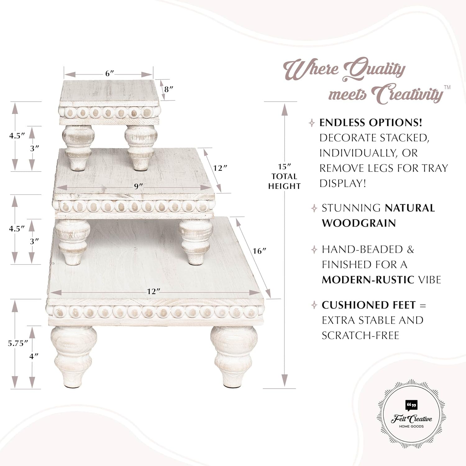 Wooden Tiered Tray Set - 3 Piece Farmhouse Display Risers