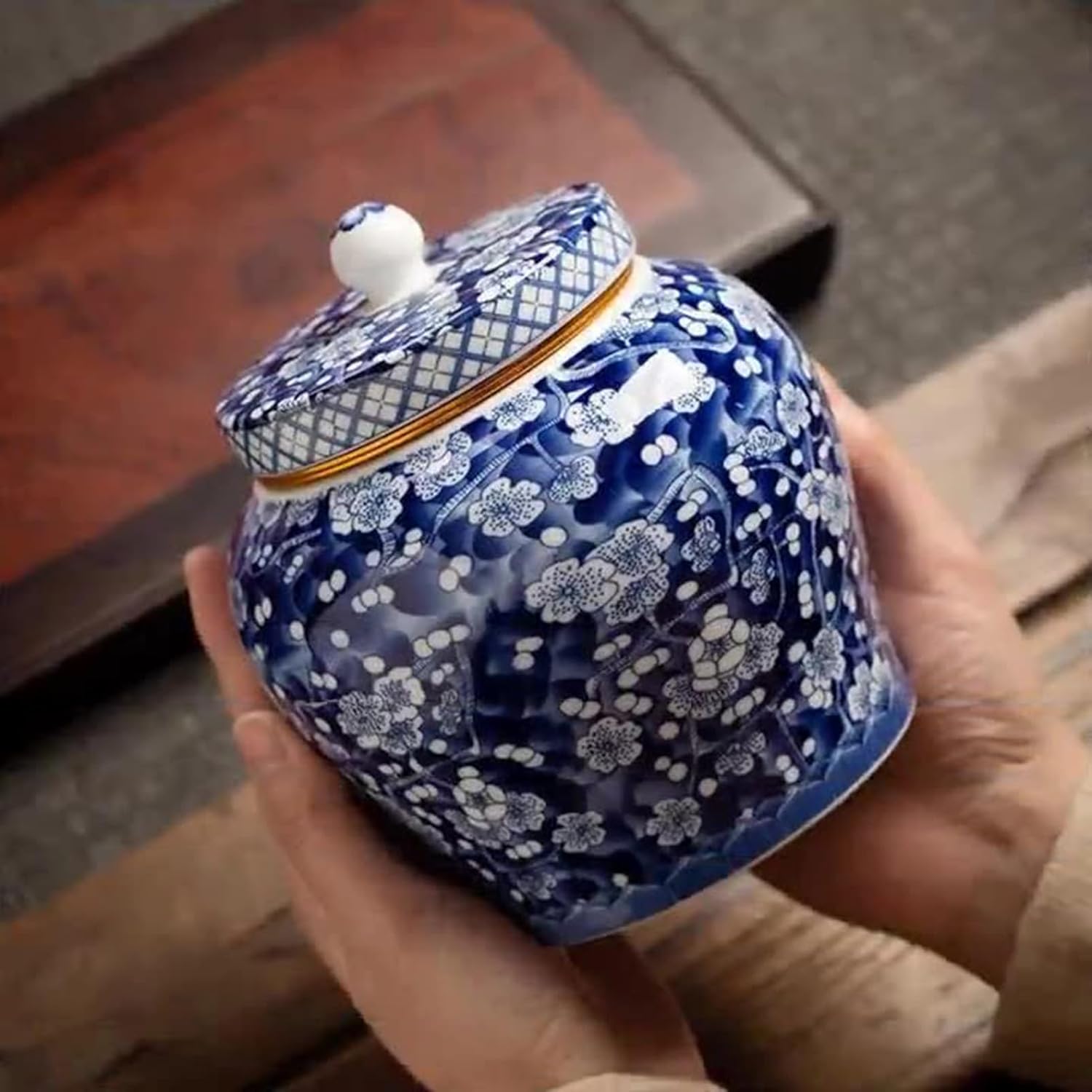 Ceramic Urn with Secure Lid and Beautiful Floral Design