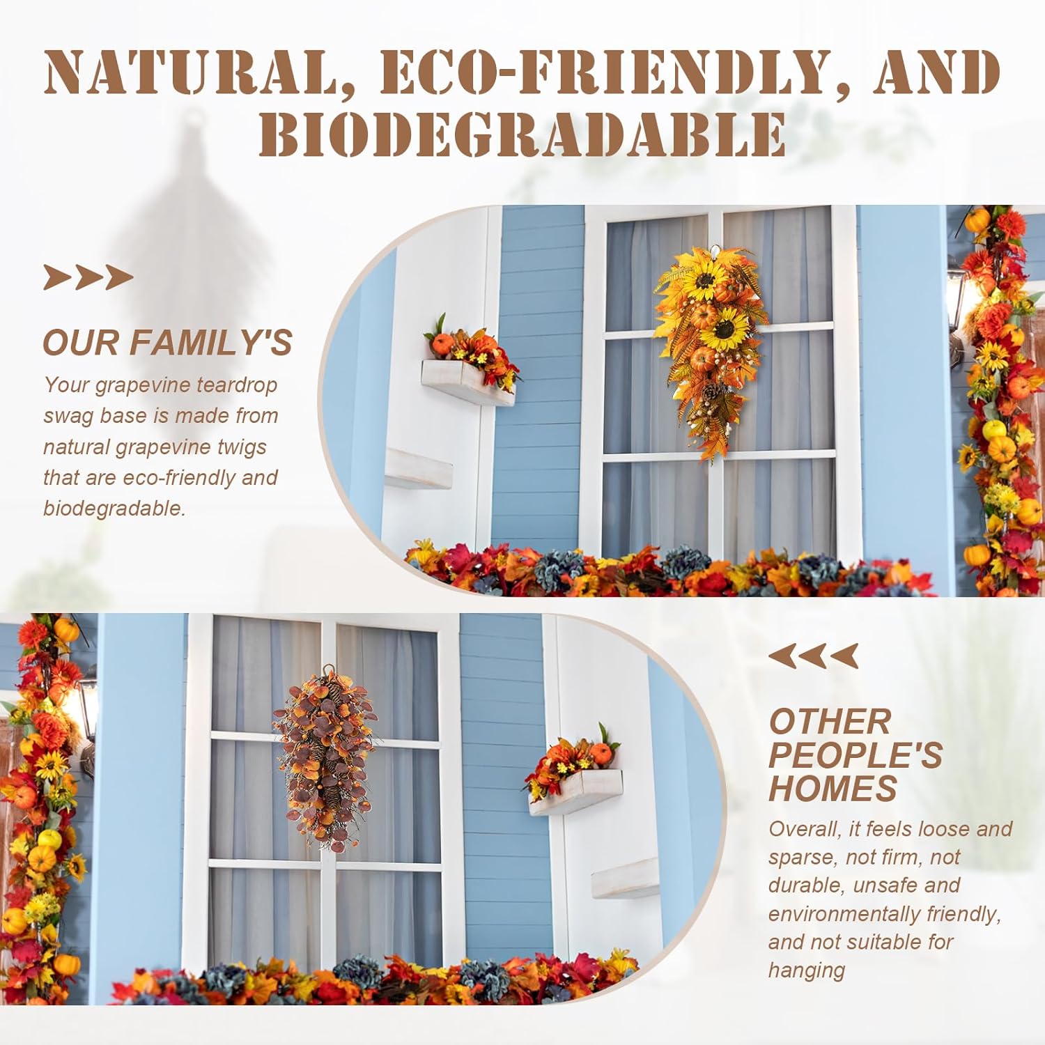 Grapevine Teardrop Swag Base 2 Pack for Door Decor