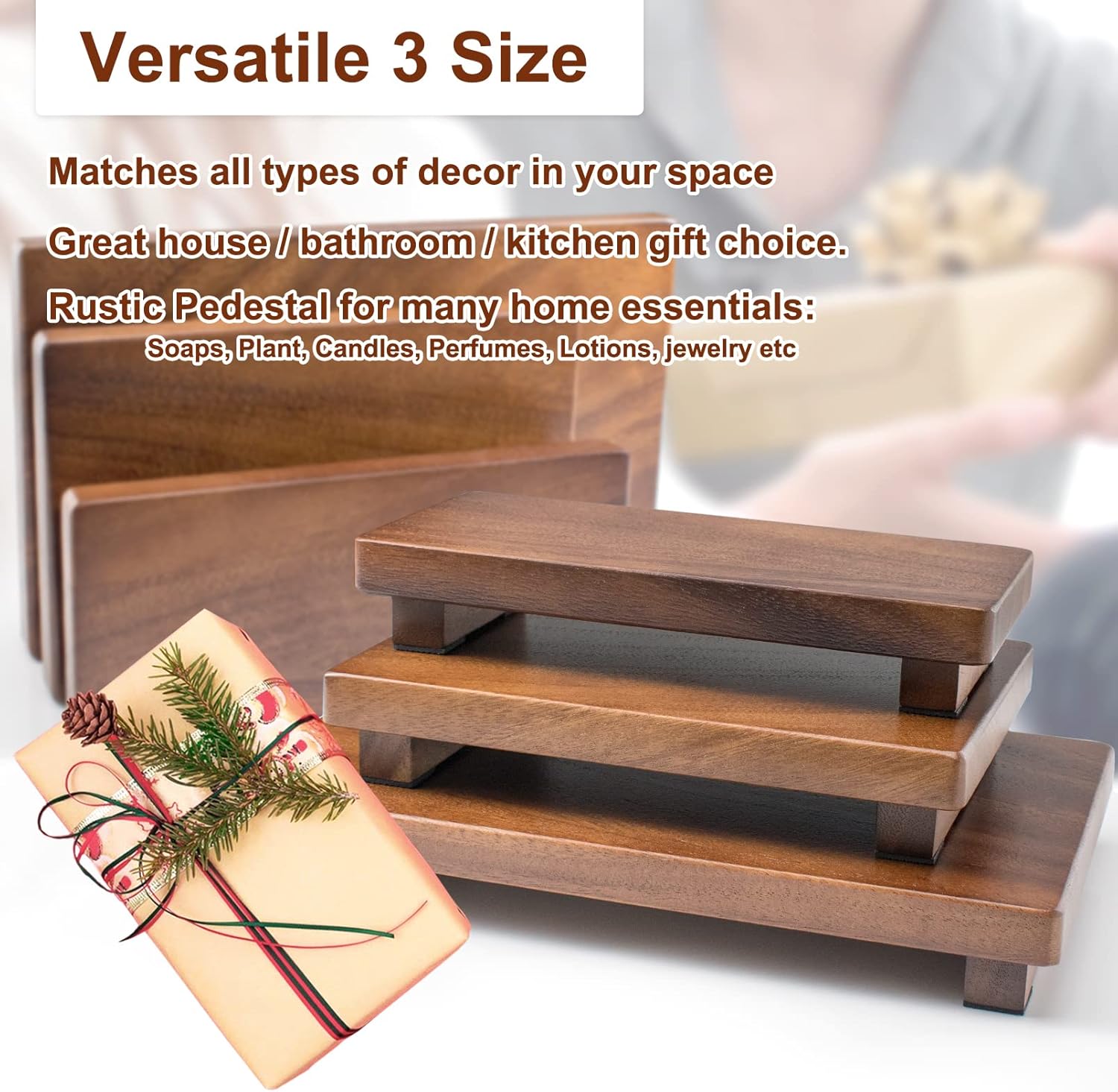 Walnut Wooden Pedestal Stand for Soap and Decor
