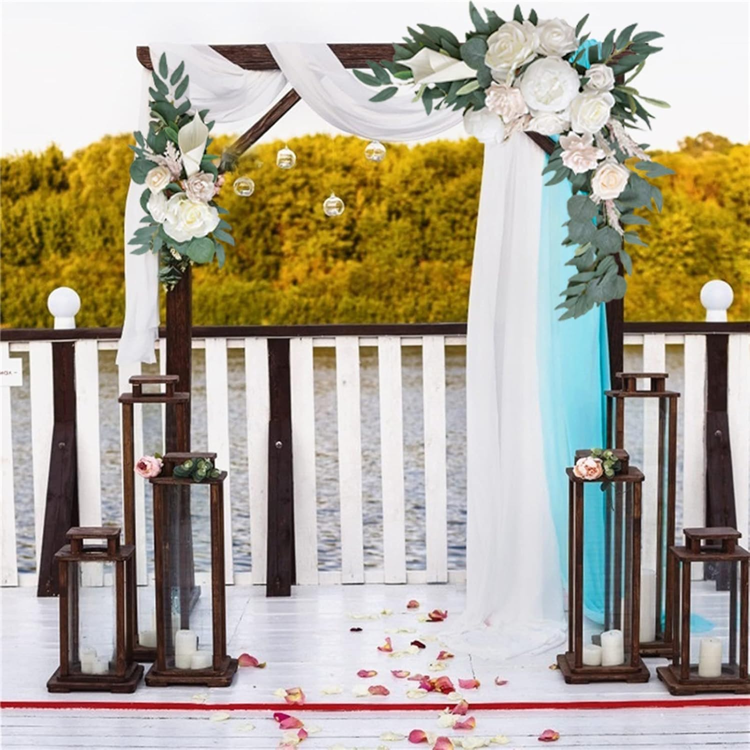 2Pcs Artificial Yellow Sunflower Swag with Eucalyptus Leaves Wedding Decor