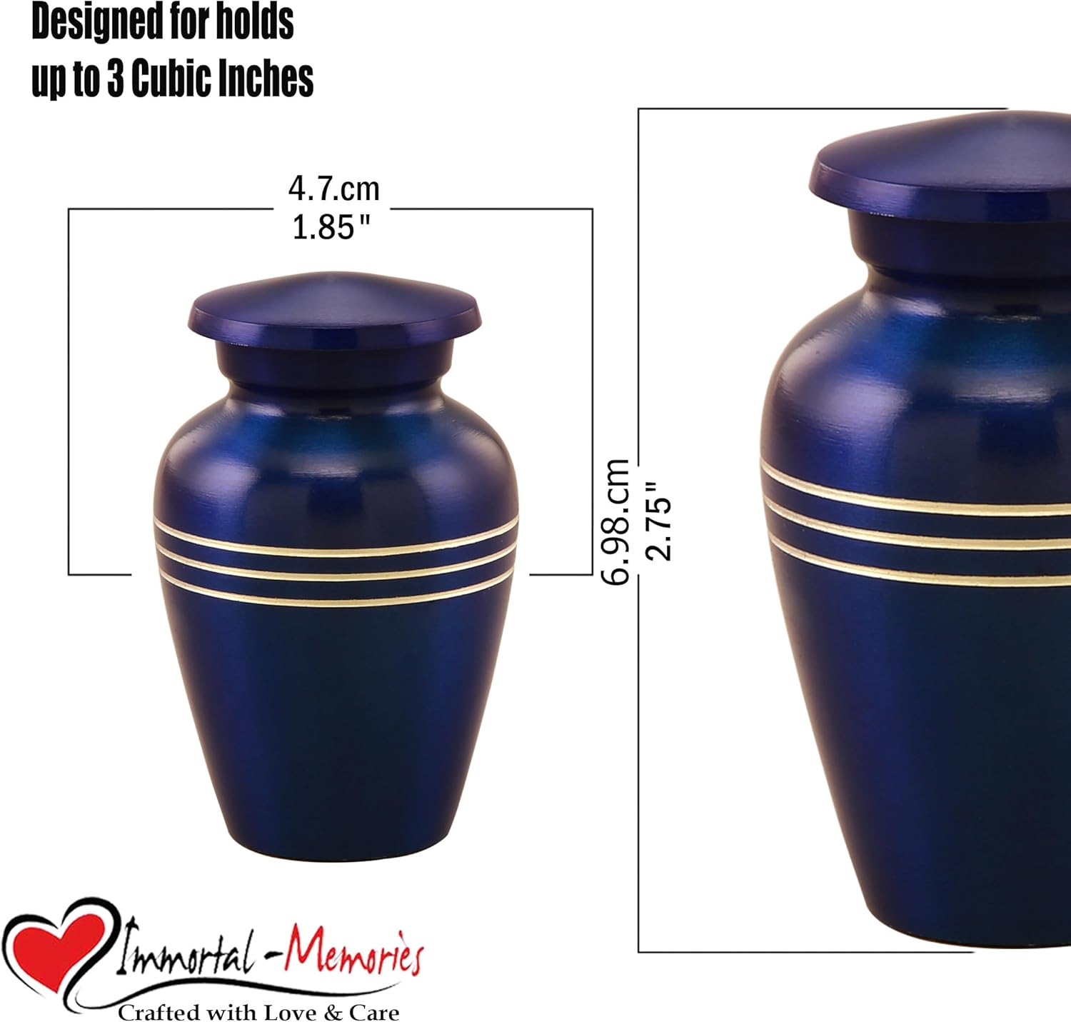 Immortal Memories Serenity Mini Urn for Ashes - Cobalt Blue Velvet Bag