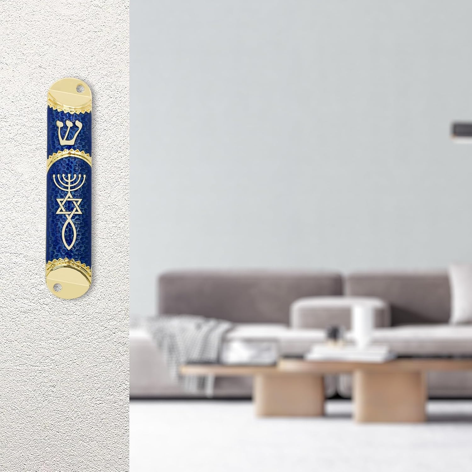 MrMrKura Blue Mezuzah with Scroll Door Decor