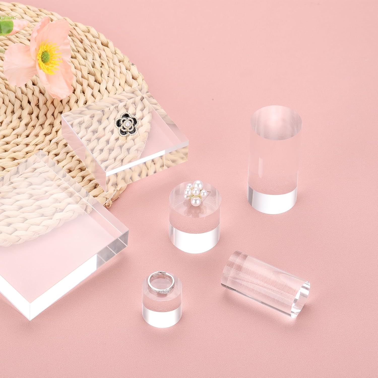 Uxcell 2pcs Acrylic Cylinder Display Blocks 30x60mm Clear Jewelry Stand Base for Rings and Cosmetics