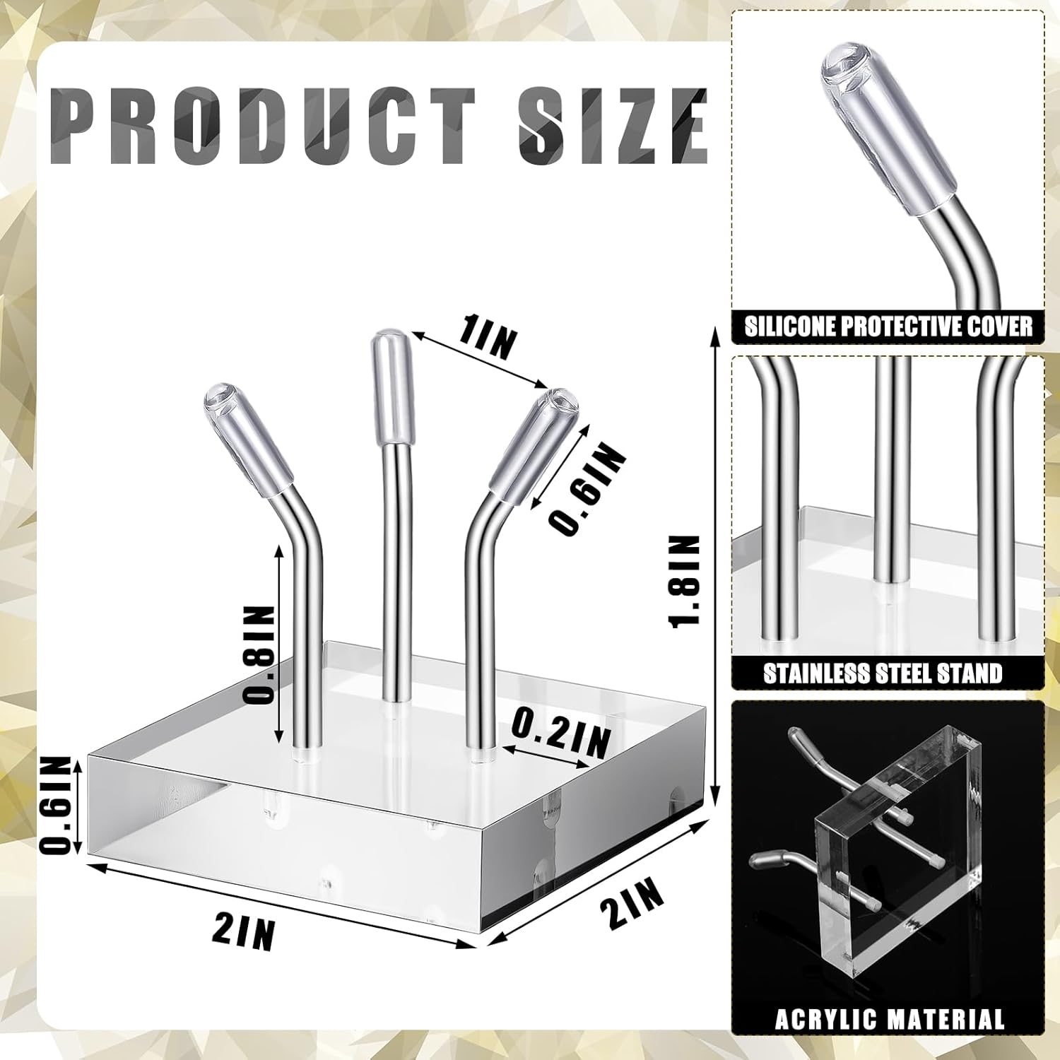 Weysat 4 Pack Acrylic Display Stands with 3 Peg Easel Base