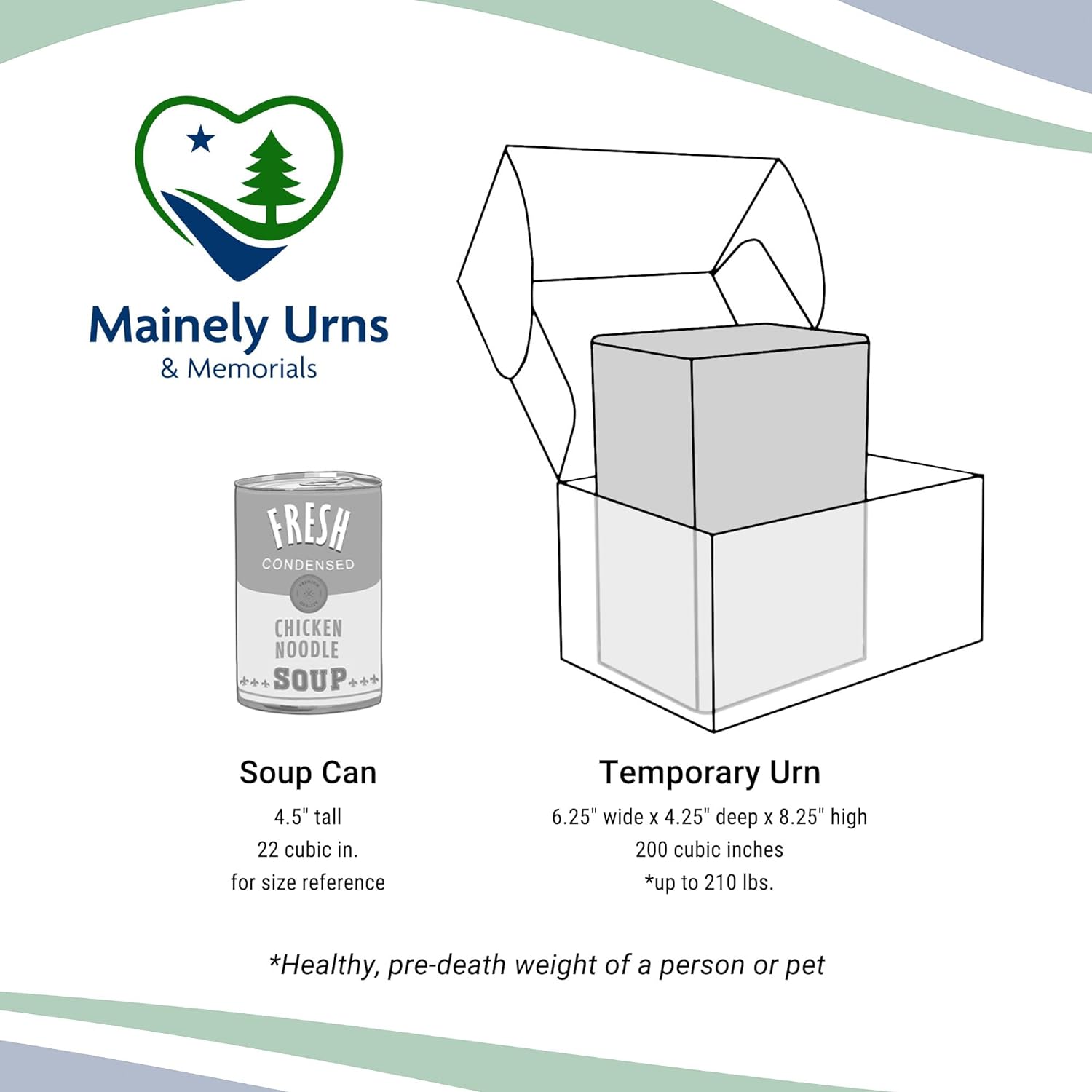 Seashore Themed TSA Approved Travel Cremation Urn Kit - Blue Plastic Urn with Seascape Mailing Box