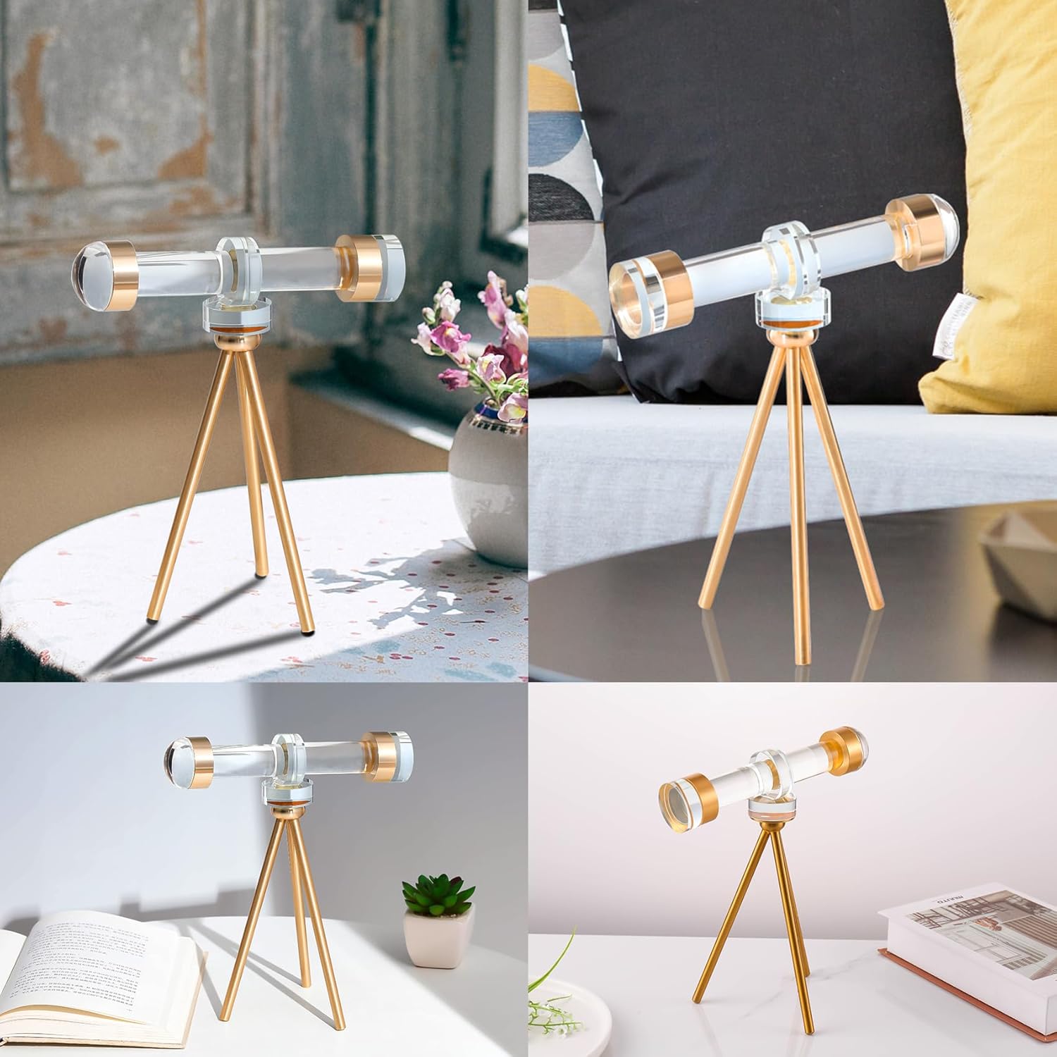 Modern Handmade Crystal Telescope with Brass Bracket