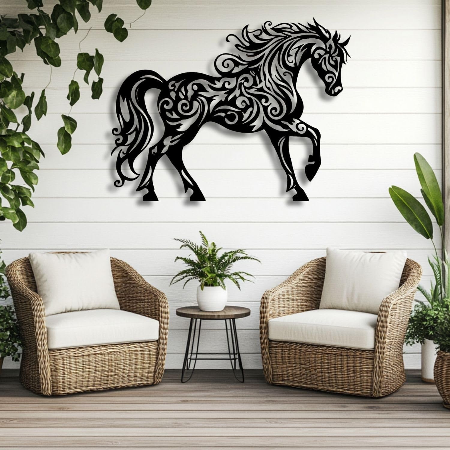 Flewfar Black Metal Horse Wall Art 28x20 Inches Unframed