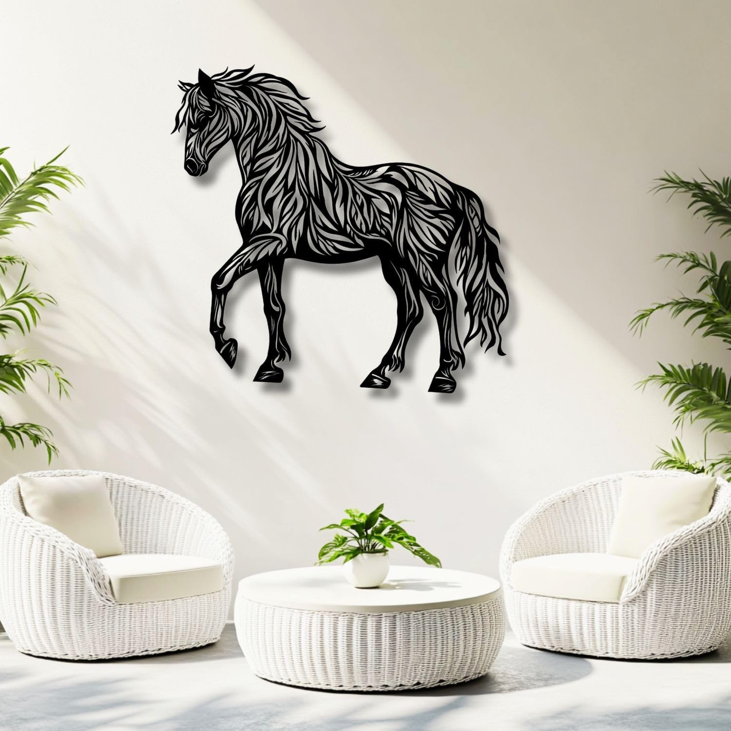 Flewfar Horse Wall Art Metal Steed Sculpture 19x19 Inch Unframed Decor