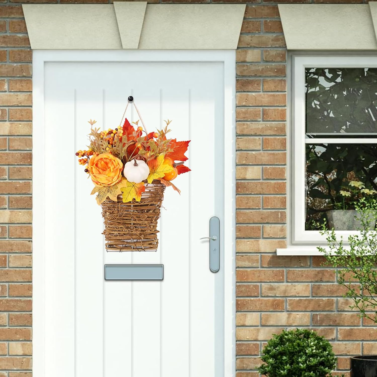 Autumn Peony Pumpkin Wall Hanging Basket for Fall Decor