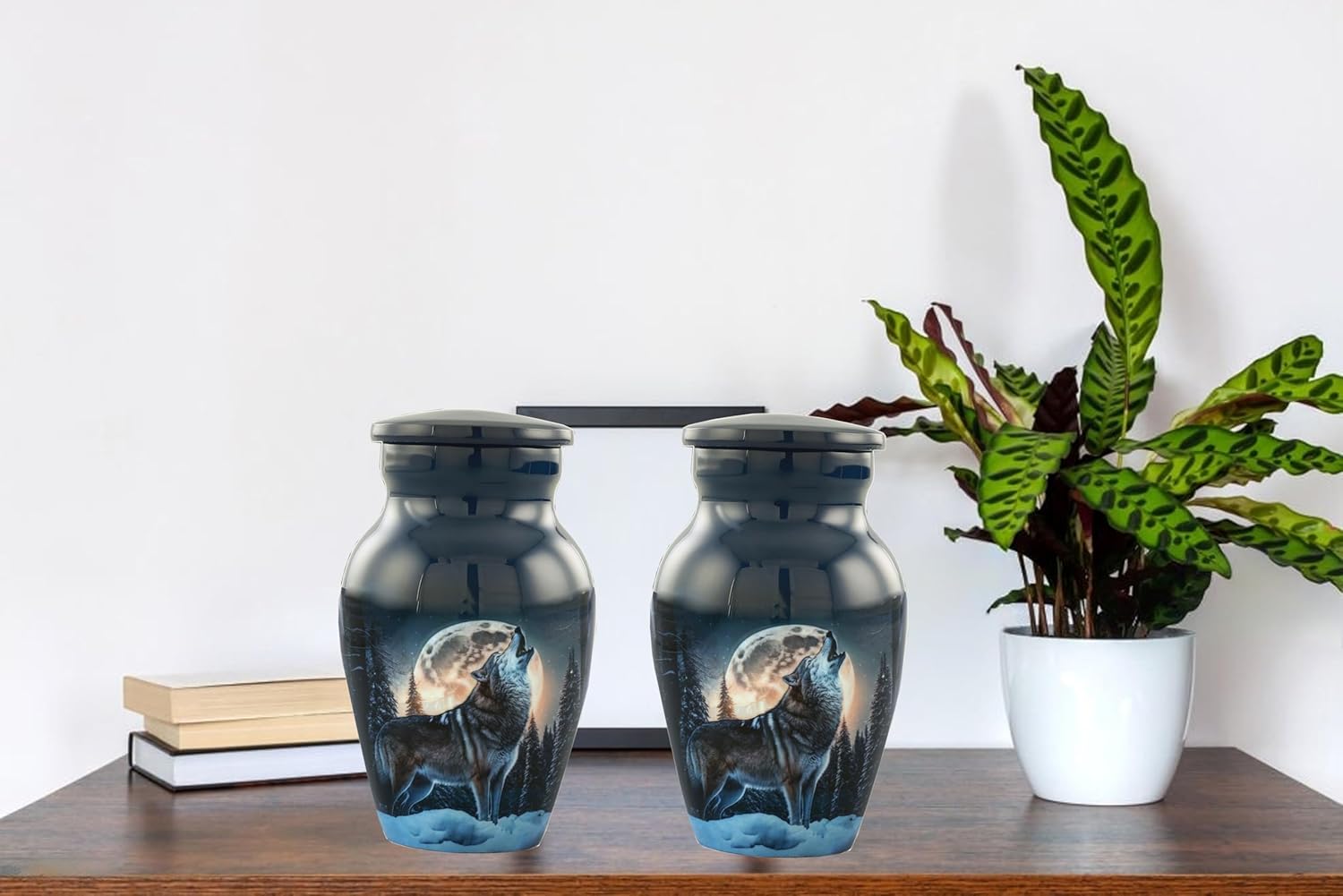 Midnight Wolves Mini Urns Set of 2 - Dark Blue
