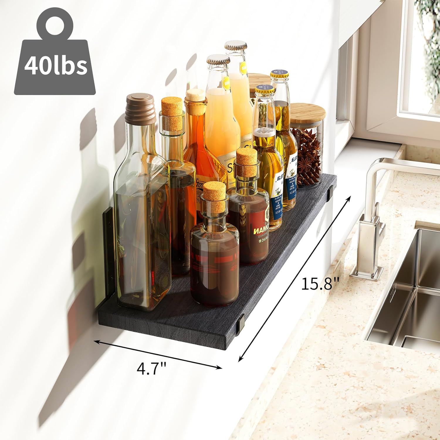 Fixwal Floating Shelves Set of 5 Black Wall Storage Shelves