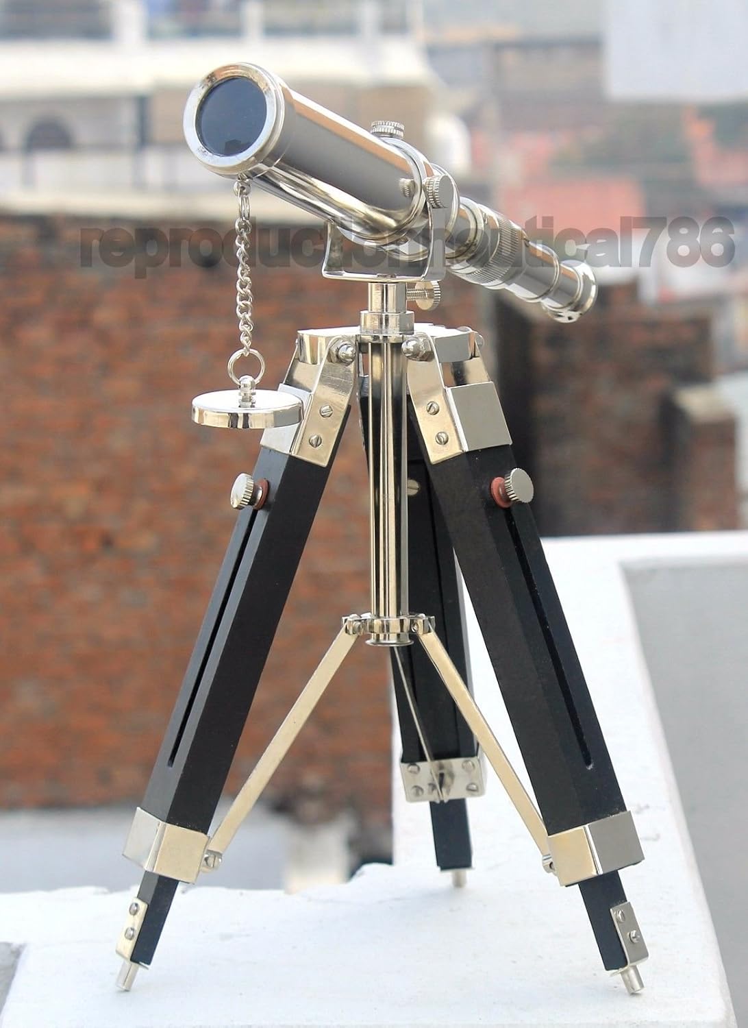 Mahira Nautical Vintage Brass Desk Telescope Wooden Tripod Decor